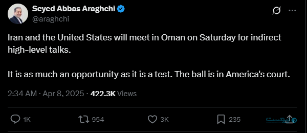 توییت عباس عراقچی، وزیر امور خارجه ایران در مورد مذاکرخ میان ایران و آمریکا